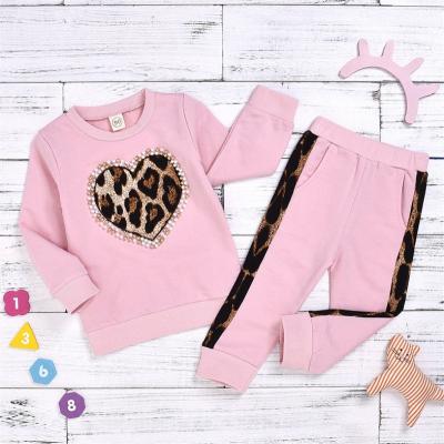 China Customized Casual Leopard Print Girl Fashion Dress Two Piece Clothes Set With Sequin For Autumn Fall Winter for sale