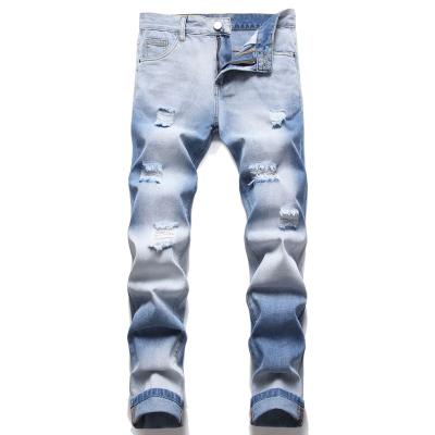 China Destroyed Color Fade Proof Customized LOGO Printing Manufacturer OEM Fashion Washed Plus Size Casual Men's Jeans Pants for sale