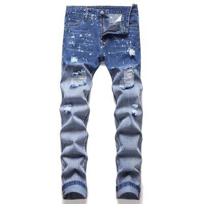 China Color Fade Proof Hot Selling Long Destroyed Washed Denim Spring And Falling Tourer Casual Mens Jeans for sale