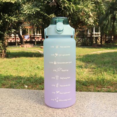 China Outdoor Portable Motivational Large Capacity 2L Viable Gradient Color Plastic Water Bottle for sale