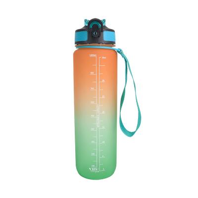 China Viable Motivational 1L Water Bottle With Time Marker Straw Tritian Frosted Portable Reusable Fitness Sport 1L Plastic Water Bottle for sale