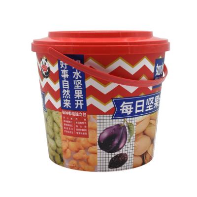 China Custom Logo Viable Leisure Promotion IML Plastic Food Packaging Nut Container 1.25 Gallon for sale