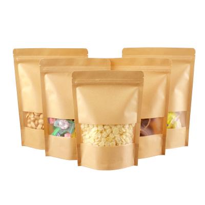 China Disposable Packaging Biodegradable Kraft Paper Bag Zip Lock With Window For Food for sale