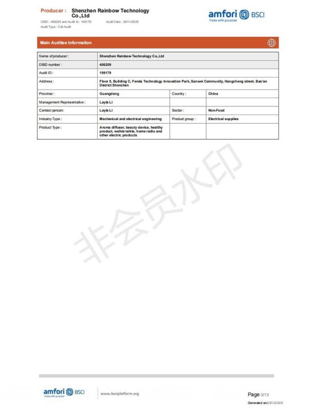 BSCI - ShenZhen Rainbow Technology Co., Ltd