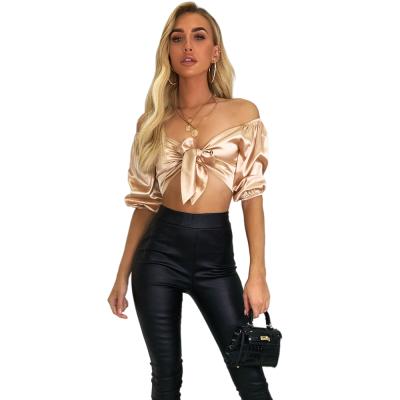 China 2022 Fashionable Spring Women's Clothing Corset V-Neck Satin Blouse Ladies Tops Tops Anti-pilling Women Tops for sale