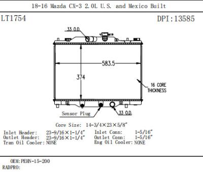 China Engine Cooling System 13585 Radiator For 16-18 MAZDA CX-3 2.0L 14 AT PEHN15200 for sale