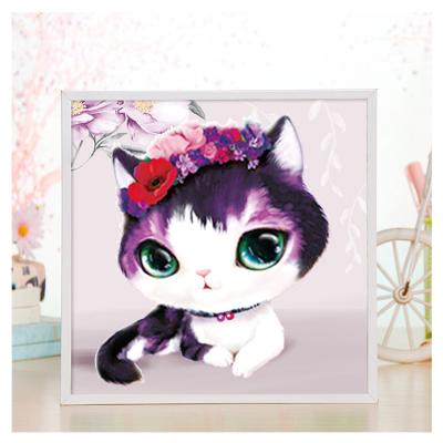 China 20*20CM craft 20*20CM mini frame cartoon diamond painting children custom diy animal handmade white kitty for sale