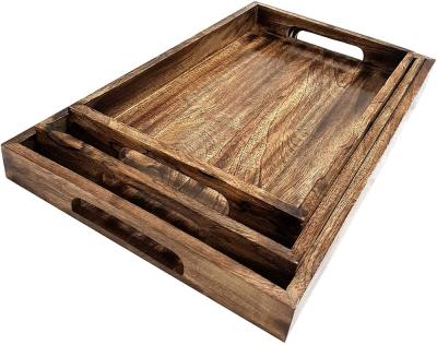 China Eco-Friendly Antique Rustic Style Wooden Serving Tray 3 Set for sale