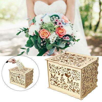 China Europe Mr. and Mrs. Wooden Card Money Box Case for Party Decor for sale