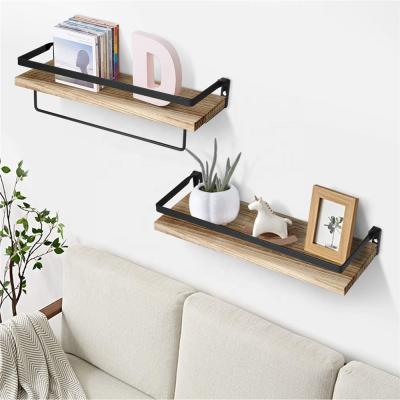 China Sustainable Trend New Product Floating Kitchen Shelves Wall Mounted And Solid Wood Wall Shelves Set Of 2 (Charred Black) for sale