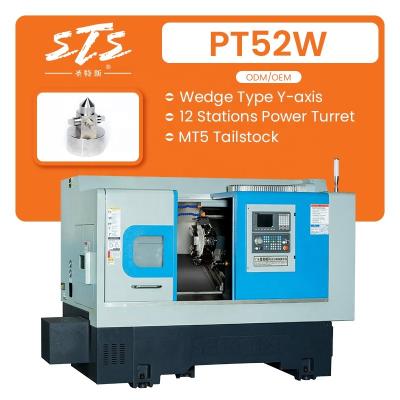 China Building material stores factory selling PT52W automatic lathe CNC milling face milling tool holder bed oblique CNC lathe machining machine for sale