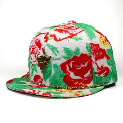 China COMMON Hats Premium Simple Adjustable Flat Baseball Caps Bill Snap Back Twill Cotton Floral Hat for sale