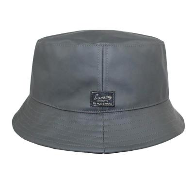 China Simple Woven Character Faux Leather Bucket Hat Summer Brand Hat Sport Fishing Outdoor PU Leather Sun Hat Gorras for sale