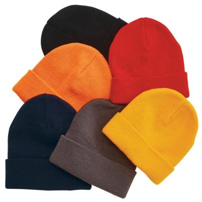 China COMMON Acrylic Plain Solid Color Knit Skull Beanie Women Men Simple Basic Winter Blank Hat With Roll Up Cuff Wholesale for sale