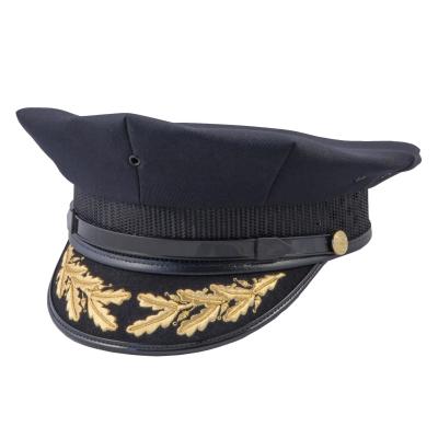 China Military Army Pilot Gold Uniform Police Officer Cosplay Party Cap Navy Blue Crown Character Embroidery Leaf Peaked Hat for sale