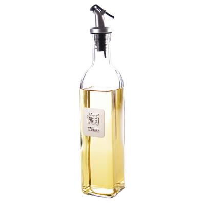 China Hot Sale Food Bulk Clear Square 500ml Olive Oil Dispenser Glass Bottle Vinegar With Spill Spout for sale