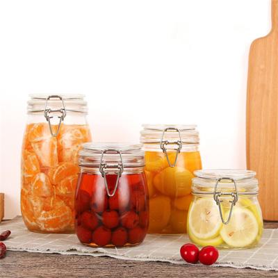 China Seal Kitchen Sealed Clear Glass Clip Top Lid Storage Jam Pickle Glass Jar for sale