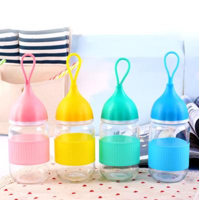 China 280ml clear round glass water bottle cheap stocked with plastic lid wholesale for sale