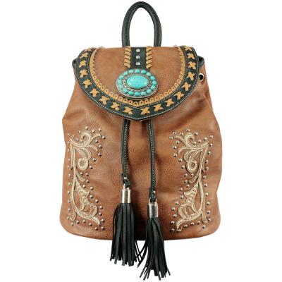 China Custom Low MOQ Style Waterproof Hot Selling Western PU Leather Women's Backpacks With Tassel for sale