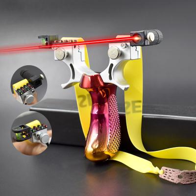 China Big power high precision slingshot strong outdoor hunting laser aiming slingshot using flat rubber band for sale