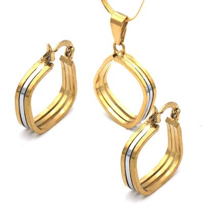 China Classic Two Tone Earrings Necklace Set Diamond Earrings Jewelry Set For Women for sale