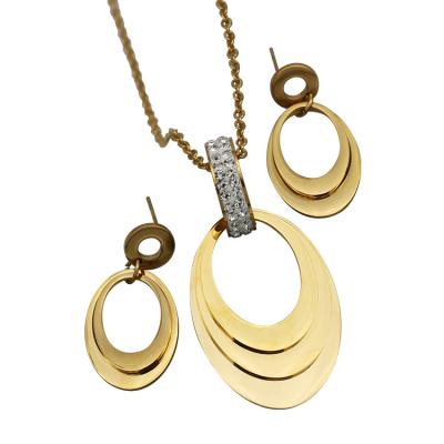 China New Design CLASSIC Three Circle Gold Stainless Steel Necklace And Earring Women Jewelry Sets for sale