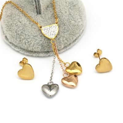 China CLASSIC 316L Stainless Steel Jewelry Gold Color Earring With Heart Pendant Necklace Jewelry Sets For Women for sale