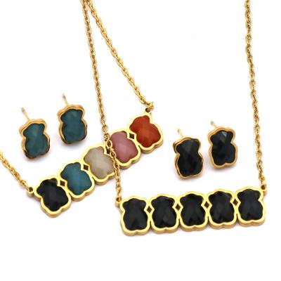 China CLASSIC Colorful Stainless Steel Jewelry Sets Dangle Bear Necklace Earrings Gifts For Women Fashion Jewelry Accessories for sale