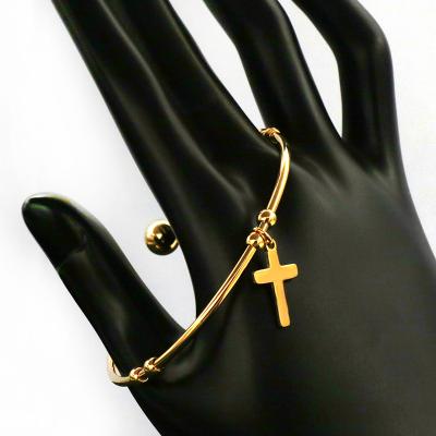 China Fashion Simple Vintage 316L Stainless Steel Open Cross Gold Color Bangle Jewelry For Women Bracelets Wedding Party Gifts for sale