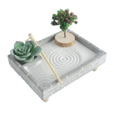 China Desktop Plant Zen Sand Garden Resin Miniature Mini Zen Garden Kit Europe Hot Selling Europe for sale