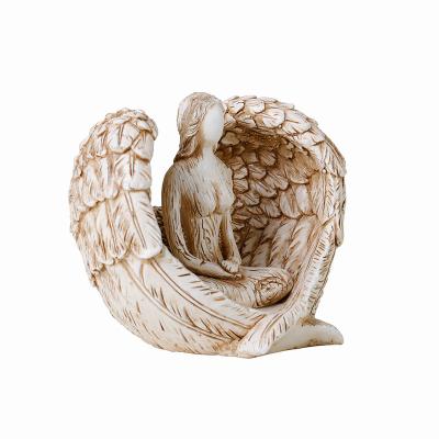 China Europe 4.7 Inch Zen Resin Yoga Angel Wings Figurine Statue Meditation for sale