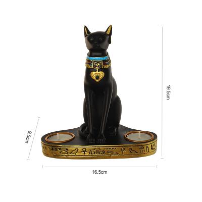 China Retro Egyptian Cat Figurine Egyptian Candle Holder Resin Craft Statue for sale