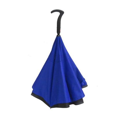 China Minimalist straight fully automatic opening and narrow double layer reverse umbrella with cane handle for sale