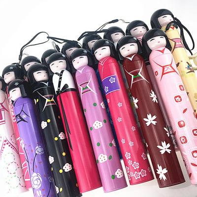 China Mini Super Cheap Minimalist Japanese Ad Doll Cute Wine Bottle Shape 3 Fold Umbrella For Child , Hard Umbrella 3 Fold Case for sale