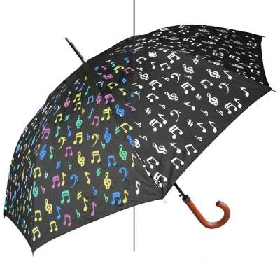 China Color Changing When Wet Auto Open Silk Screen Printing Wet Color Changing Upright Umbrella With Custom Musical Notes for sale