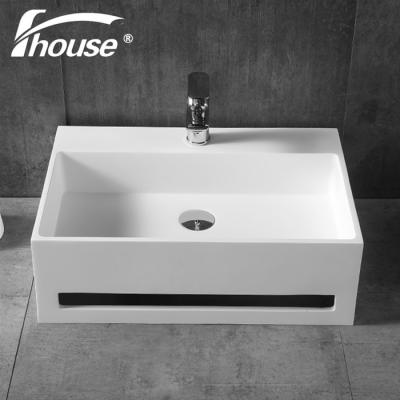 China Rectangular Popular Bathroom Basin Solid Surface Sink Solid Wall-hung Basin for sale