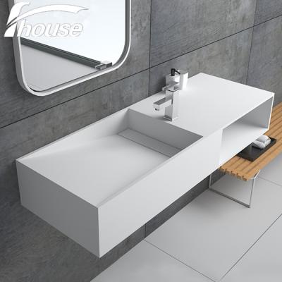 China Solid Surface Rectangular Sink Solid Bathroom Basin Lavatory Wall-hung for sale