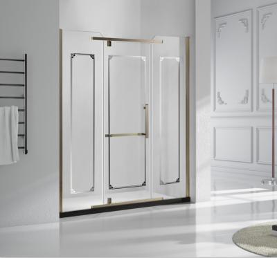 China Modern Antique Brass Plating Pivot Door Two Fixed An Open Straight Shape Shower Enclosure for sale