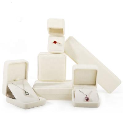 China Factory Price Luxury Handmade Velvet White Beige Jewelry Box With Logo Ring Earring Necklace Bracelet Bangle Gift Packaging for sale