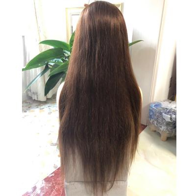 China 4# Dark Brown 130% Density Silky Straight 24 Inch Silky Straight 24 Density Sheer Lace Front Wig With Baby Hair for sale