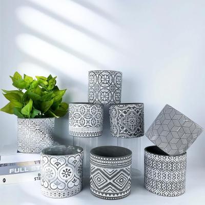 China Eco-Freindly Good Quality Ceramic Flower Pots Gray Home Garden Decoration Round Gray for sale