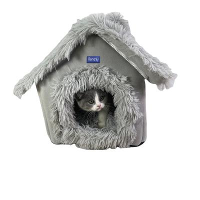 China Remonly Breathable Fluffy Cat House Bed Cave for Cats and Dogs Bed Hut with Removable Indoor Pet Cat Condos for sale