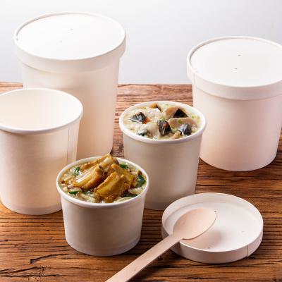 China White Paper Disposable Disposable Soup Bowl With Lid Snack Paper Noodle Soup Biodegrable Takeaway Packaging Cup for sale