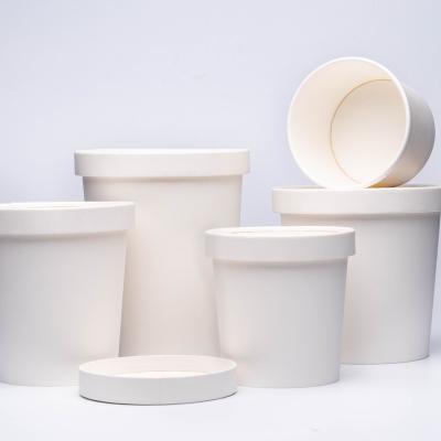 China Disposable White Paper Disposable Soup Bowl Take Out Bowl With Paper Lids for sale