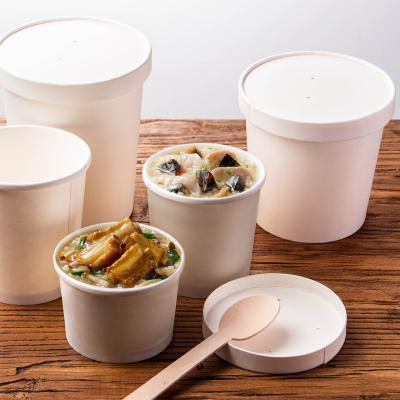 China 12oz Disposable Paper Disposable White Soup Bowl With Paper Lids for sale