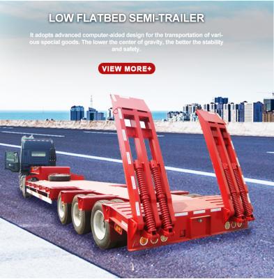 China Tri axles covered or uncovered lowbed semi trailer gooseneck detachable lowbed semi low bed semi trailer flat bed trailer for sale