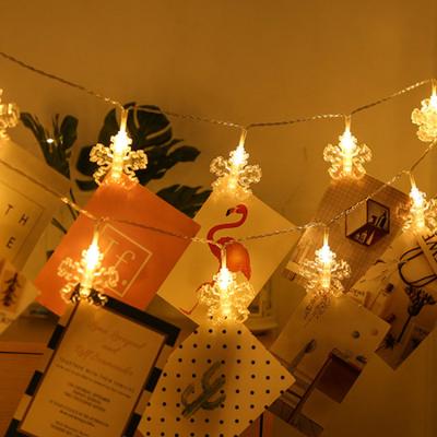 China Light Indoor String Decoration Snowflake Photo Clip Battery Christmas Holiday LED String Lights for sale