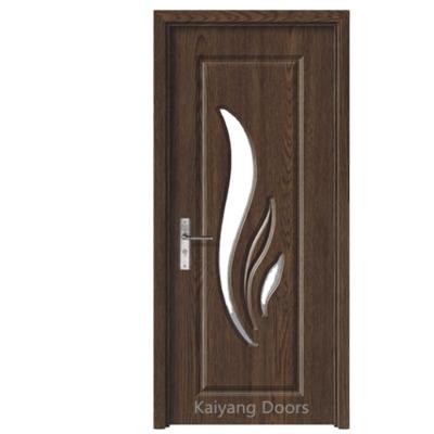 China Modern Wood Carved Modern Solid PVC Glass Interior Door Swing Wooden Hotel MDF Side Opening Finished 1 YEAR for sale