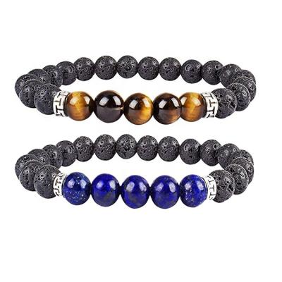 China Free Shipping Men's Jewelry Colored Pearl Bracelet 8MM Lava Stone Blue Tiger Eye Bracelet 8MM Black Nickel Free for sale