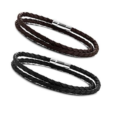 China High quality simple design nickel free design men's bracelet woven leather bracelet with magnetic clasp for sale